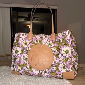 Tory Burch Ella Tote Bag - Floral with Tan Accents